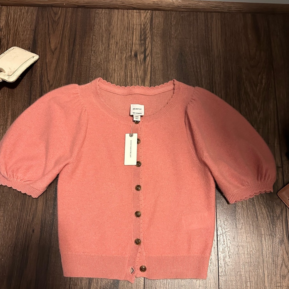 Anthropologie Maeve puff sleeve cashmere sweater XXS pink nwt